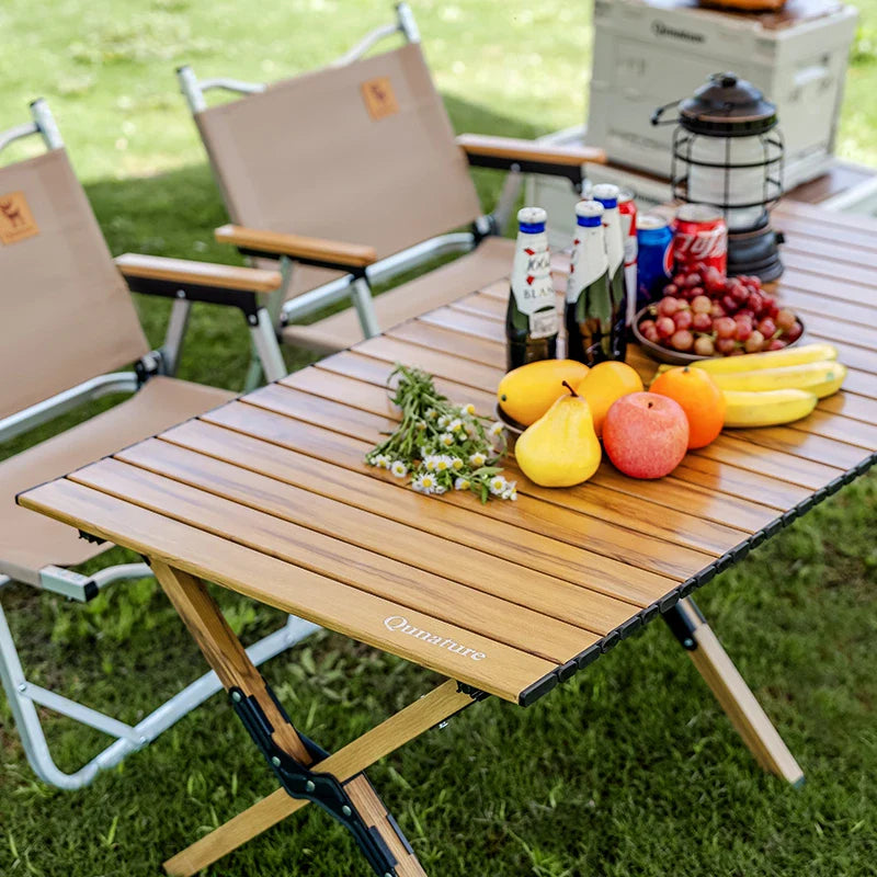 Qunature Global lightweight foldable aluminum table, portable and compact for easy storage and versatile use.