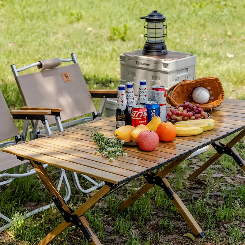 Qunature Global lightweight foldable aluminum table, portable and compact for versatile use, with a smooth surface and foldable design.