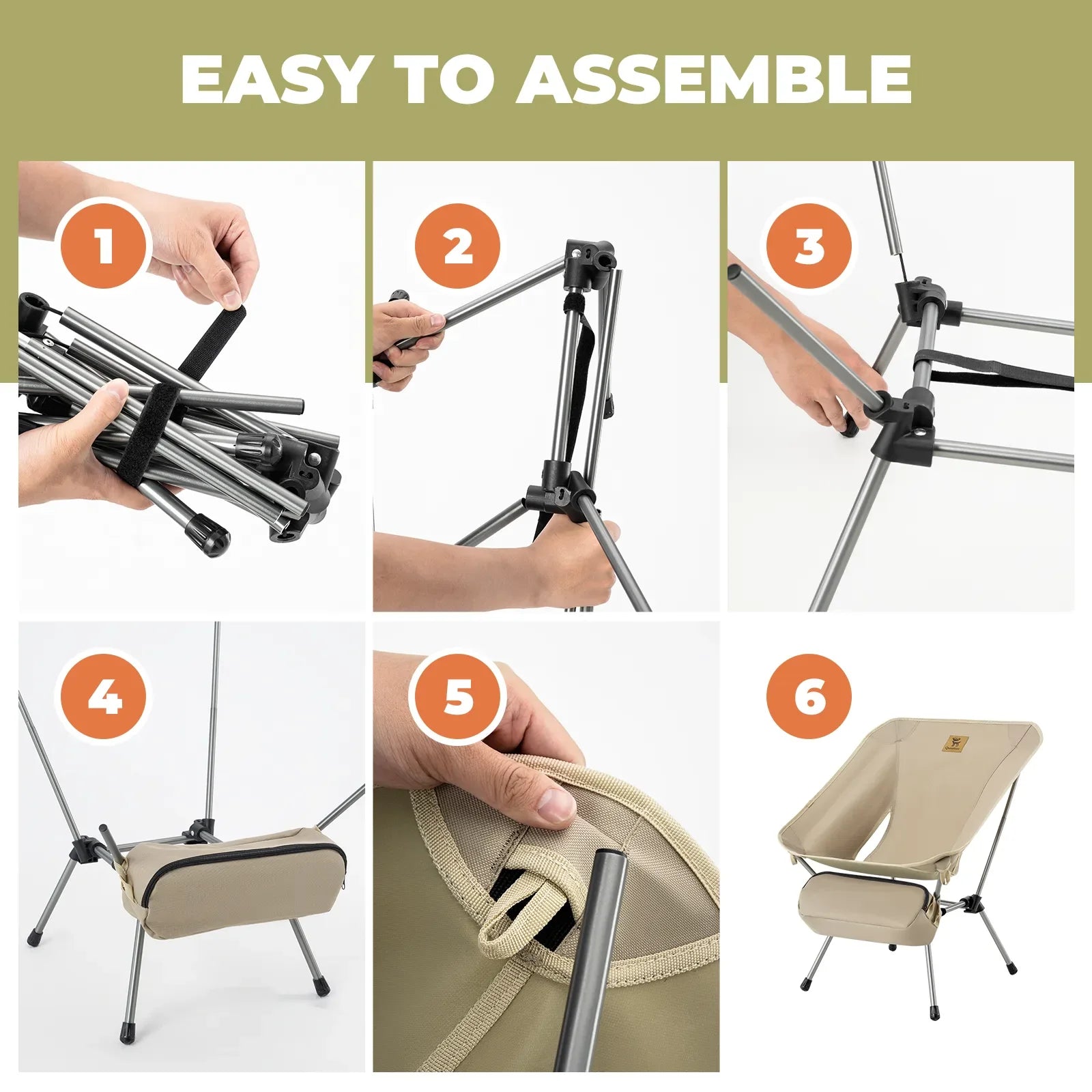 Lightweight 260lbs folding aluminum camping chair by Qunature Global, showcasing a compact design for outdoor use.