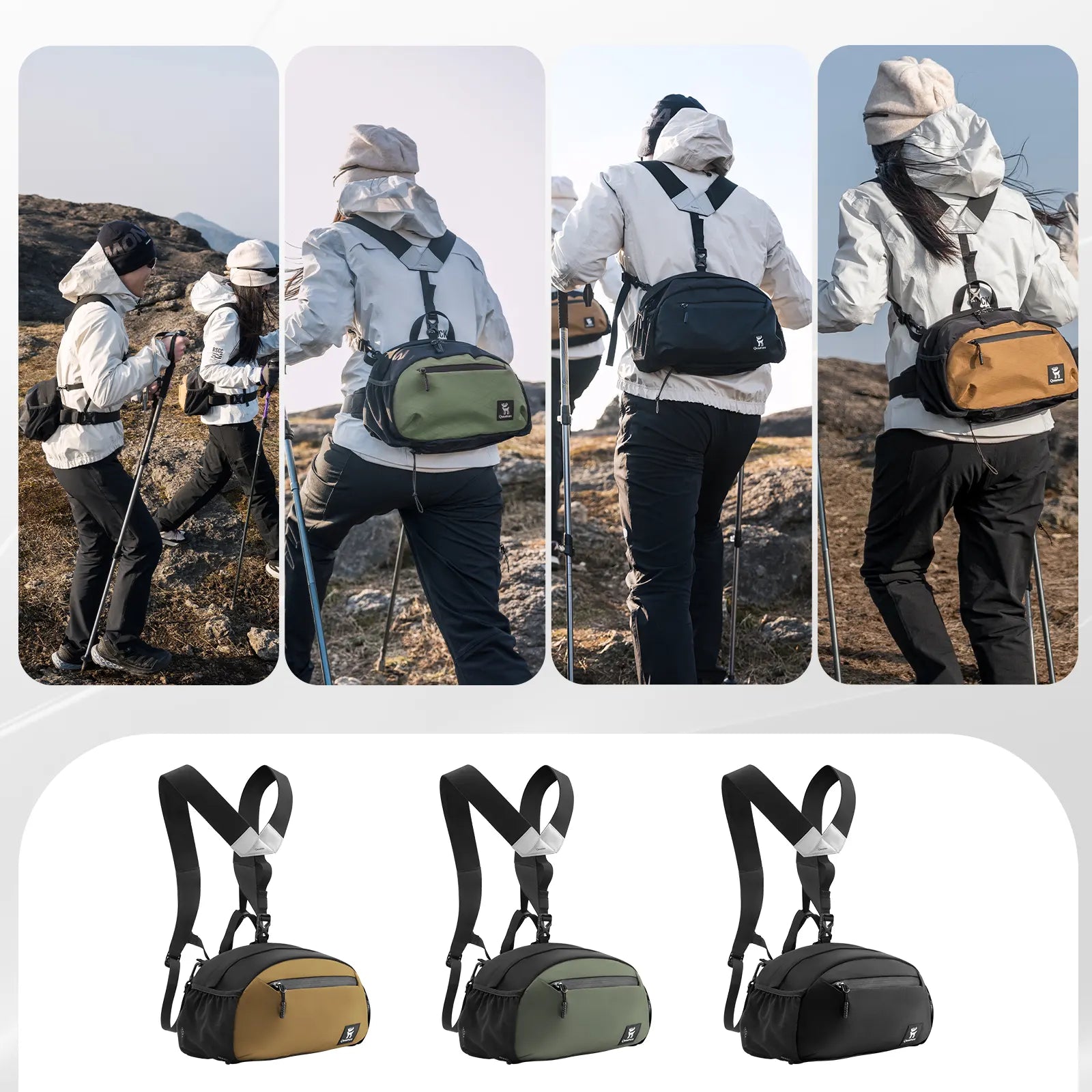 Lightweight Qunature Global outdoor backpack waist bag with adjustable straps and multiple compartments for day hikes.