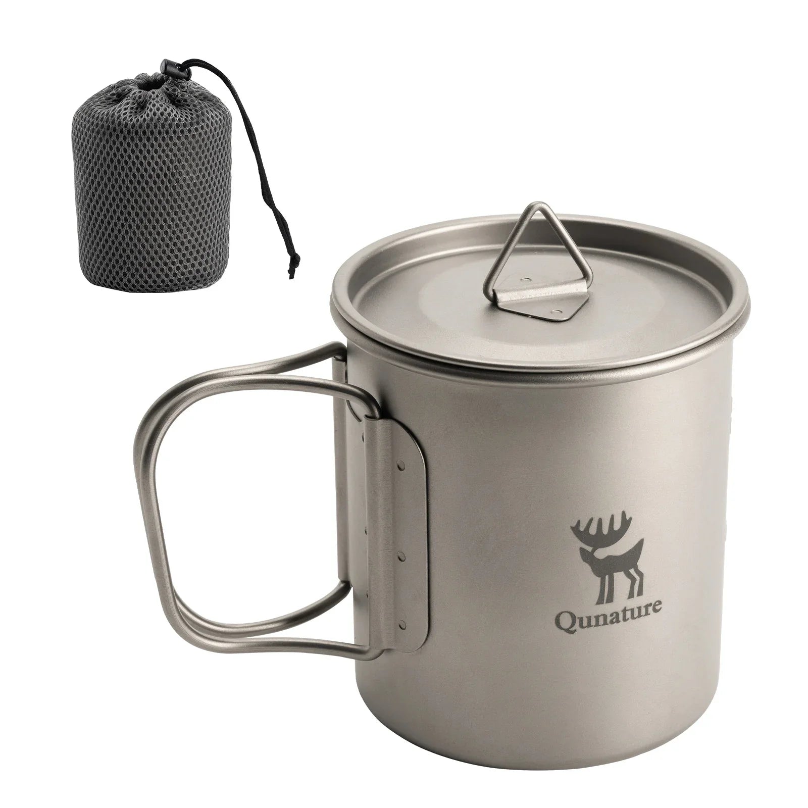 Lightweight pure titanium folding camping mug with lid, durable cup for outdoor adventures by Qunature Global