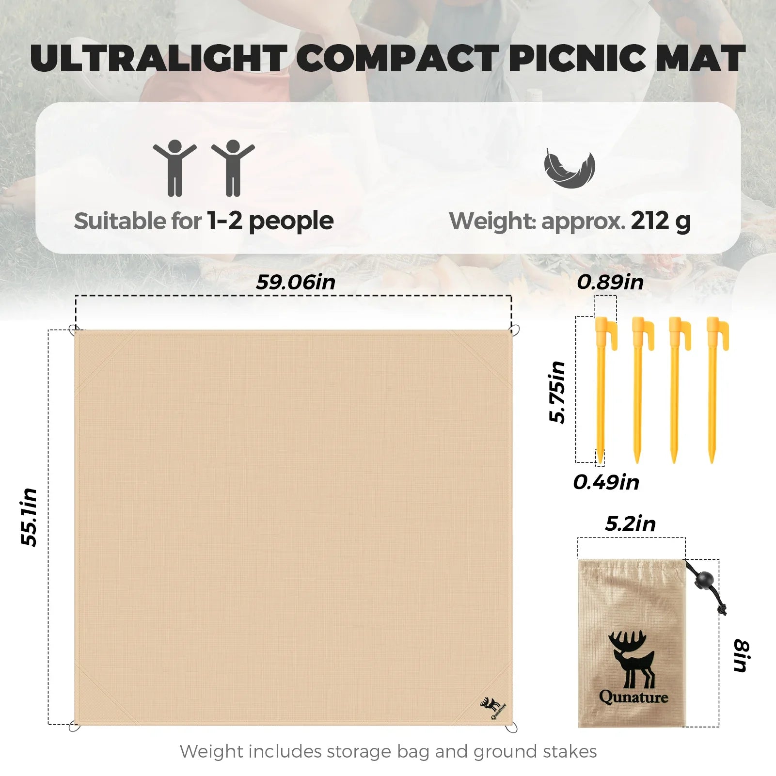 Lightweight waterproof picnic blanket by Qunature Global, featuring a portable foldable design for camping and beach trips.