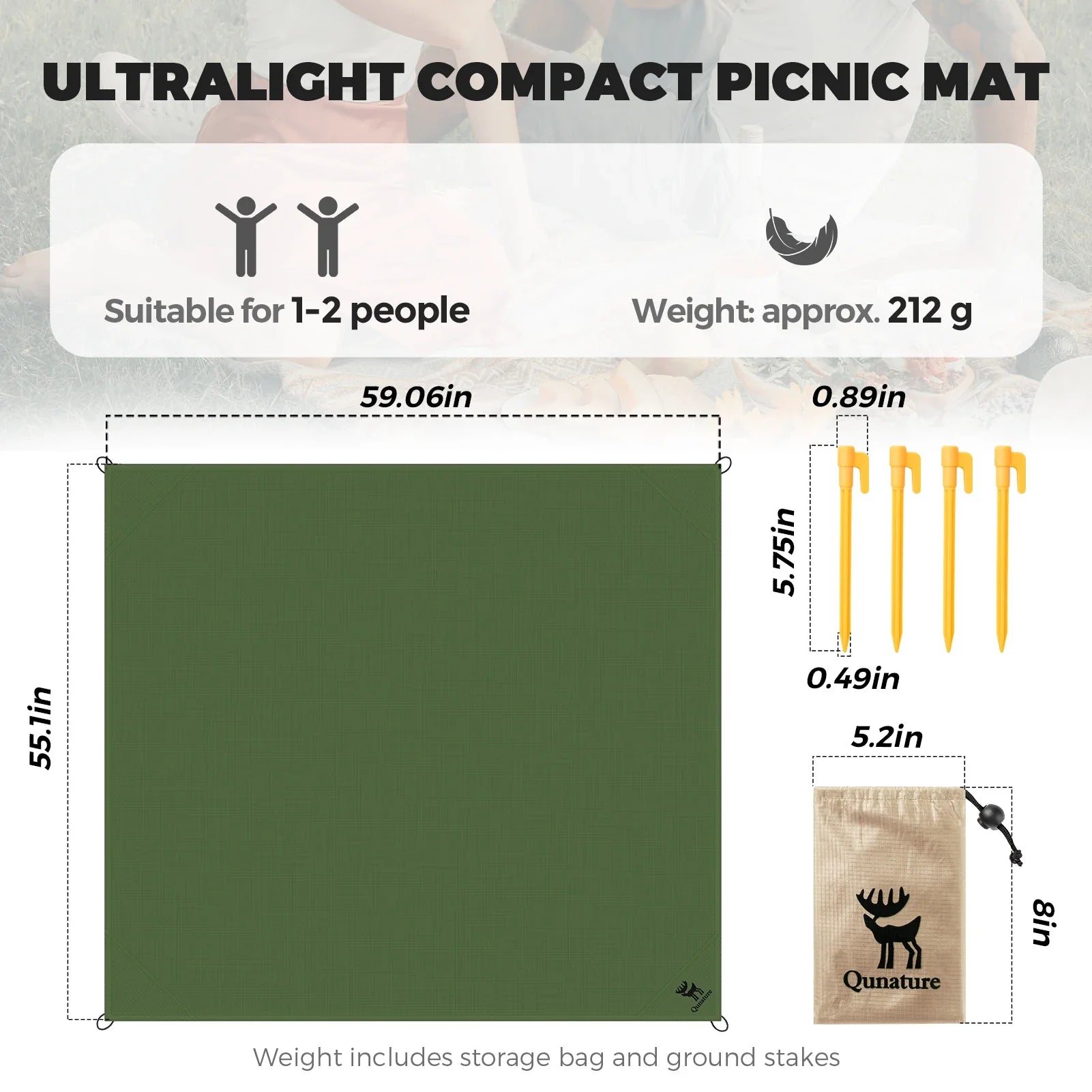 Lightweight waterproof picnic blanket by Qunature Global, folded on grass, ideal for camping and beach trips.