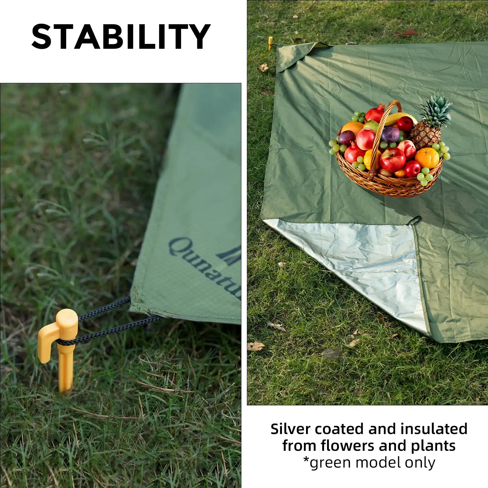 Lightweight waterproof picnic blanket by Qunature Global, portable foldable mat ideal for camping and beach trips.