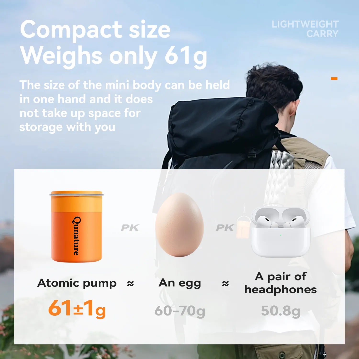 Qunature Global mini air pump with rechargeable battery, designed for inflating various portable inflatables.