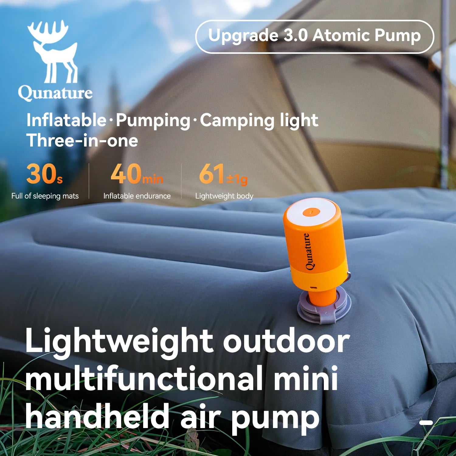 Qunature Global portable mini air pump with rechargeable 1500mAh battery for inflating various items.