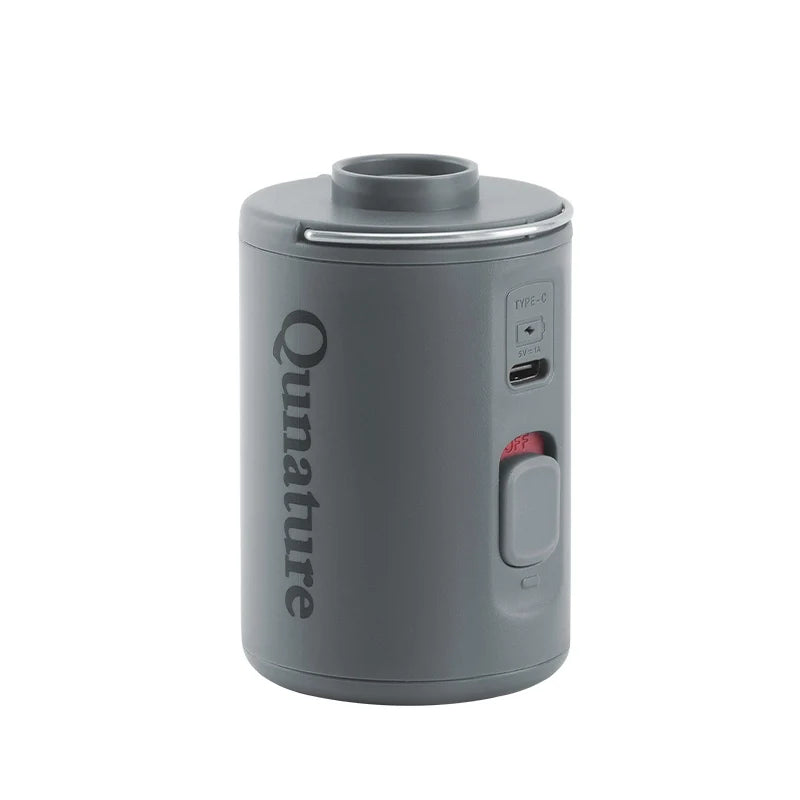 Qunature Global 4KPa mini electric rechargeable air pump for inflatables with compact design and nozzle attachments.