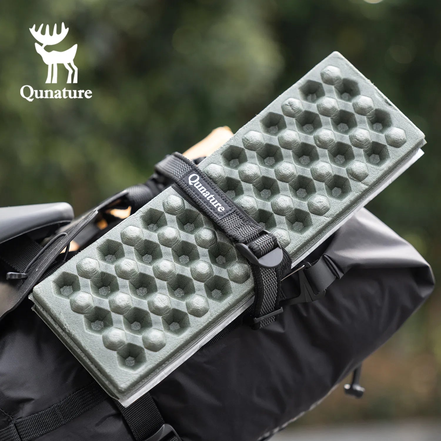 Qunature Global 2-pack multi-purpose adjustable cargo binding straps for bikepacking, shown in use securing gear.