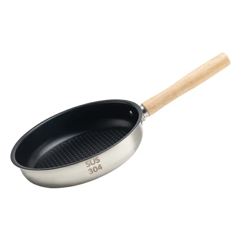 Non-stick stainless steel frying pan with detachable handle by Qunature Global, showcasing a smooth cooking surface and ergonomic design.