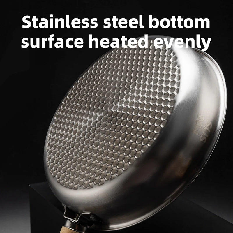 Qunature Global non-stick stainless steel frying pan with detachable handle, ideal for versatile cookware and easy storage.