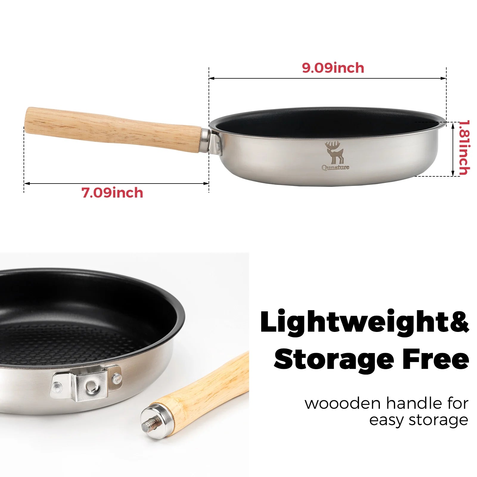 Qunature Global non-stick stainless steel frying pan with detachable handle, ideal for versatile cooking tasks in the kitchen.