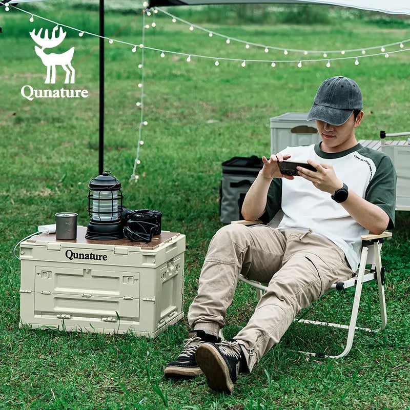 Qunature Global multi-door folding storage box with tabletop, featuring two sizes: 60L and 26L for versatile storage solutions.