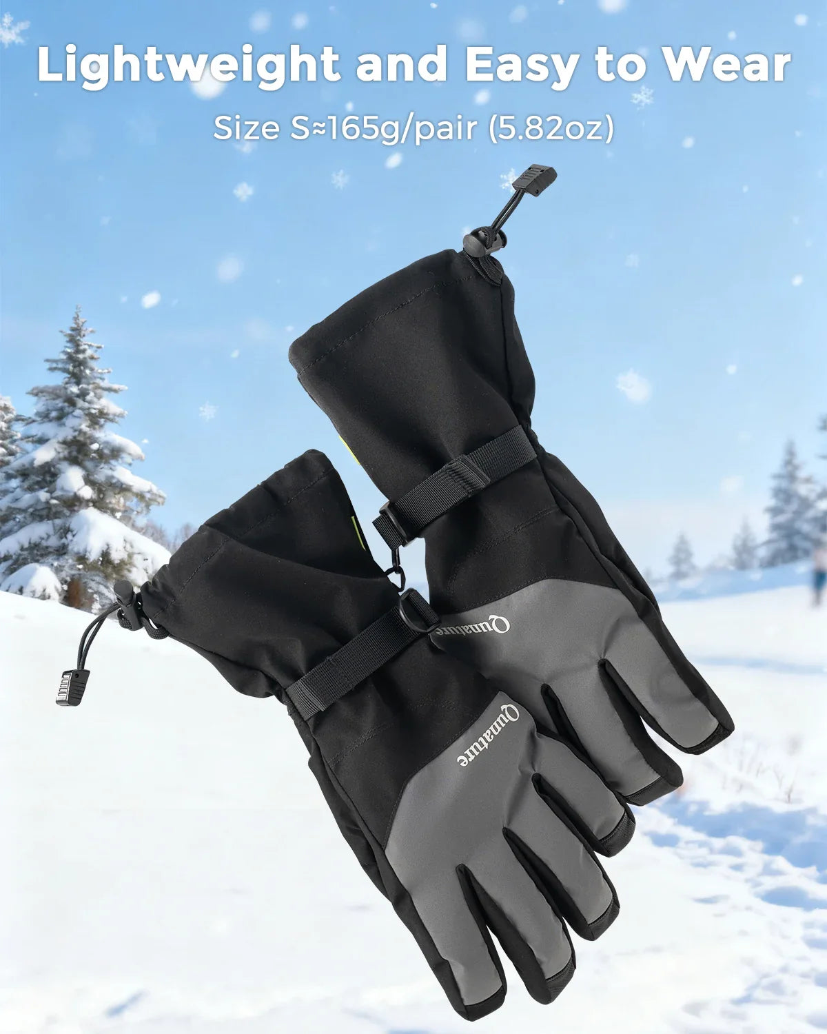 Qunature Global outdoor insulated ski gloves with windproof waterproof design and touchscreen compatibility for cold weather skiing