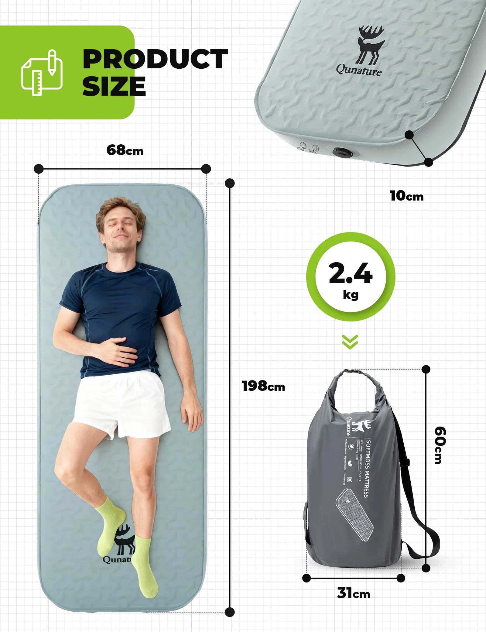 Qunature Global portable sleeping pad with foam layer and mini air pump, ideal for camping and outdoor sleeping comfort