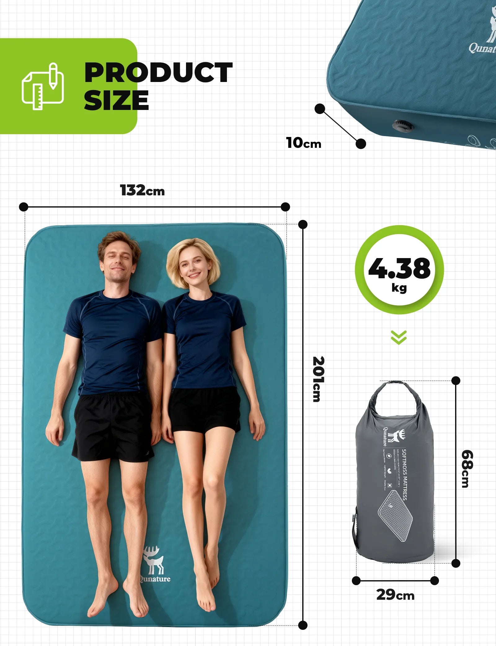 Qunature Global portable inflatable sleeping pad with foam and mini air pump, ideal for camping comfort and portability