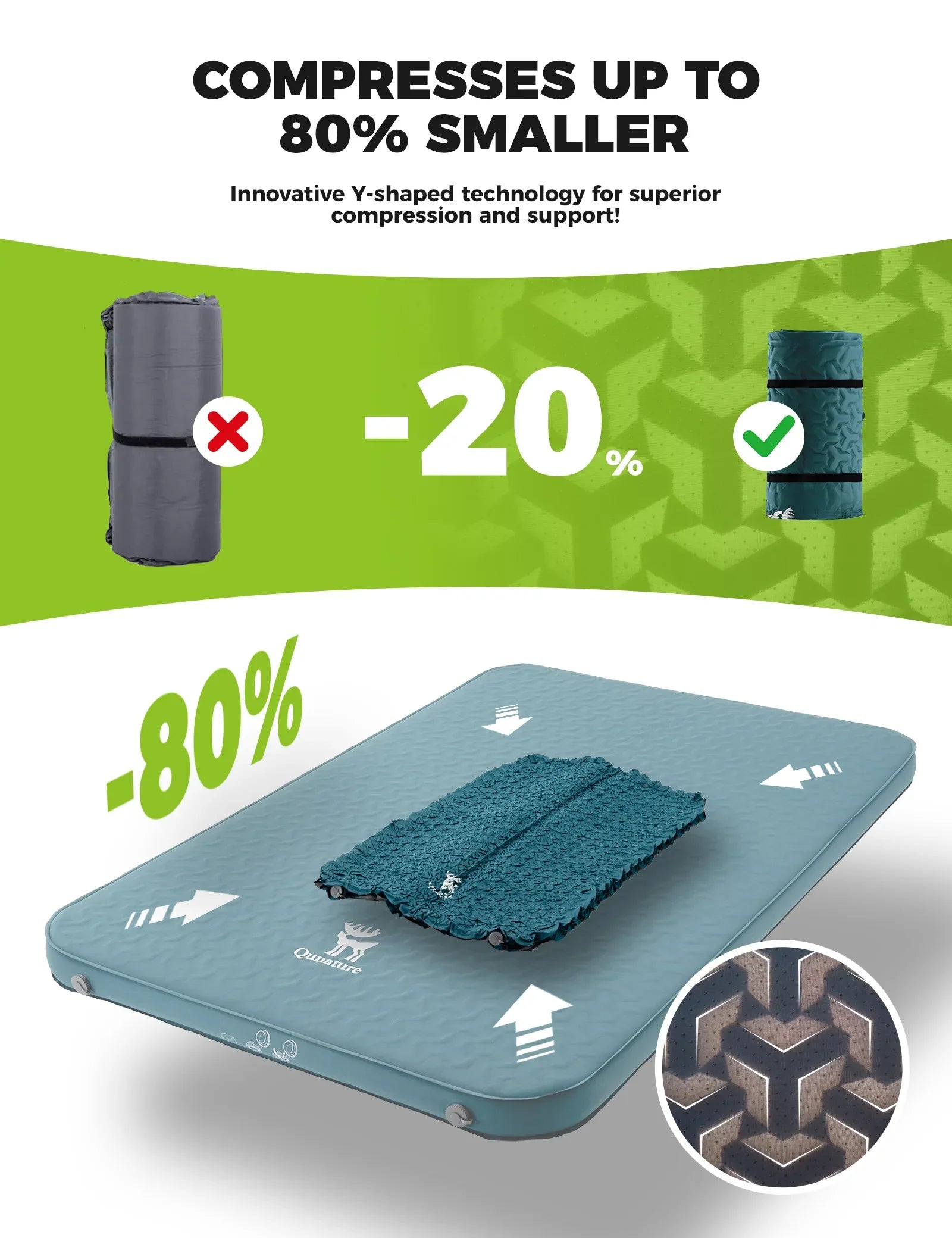 Qunature Global portable foam sleeping pad with mini air pump, ideal for camping and outdoor sleeping comfort