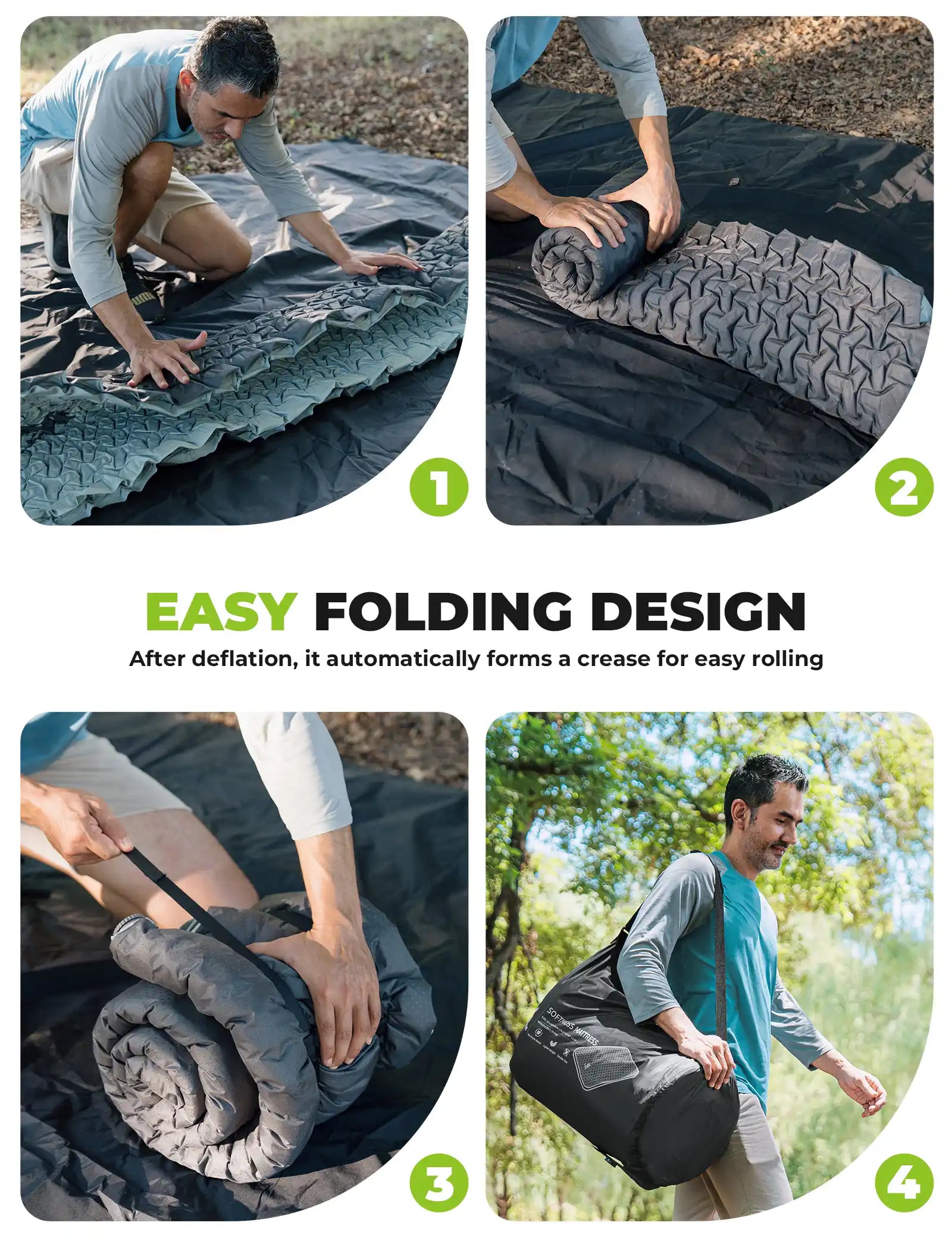 Qunature Global portable inflating sleeping pad with foam and mini air pump, ideal for camping and outdoor sleeping comfort