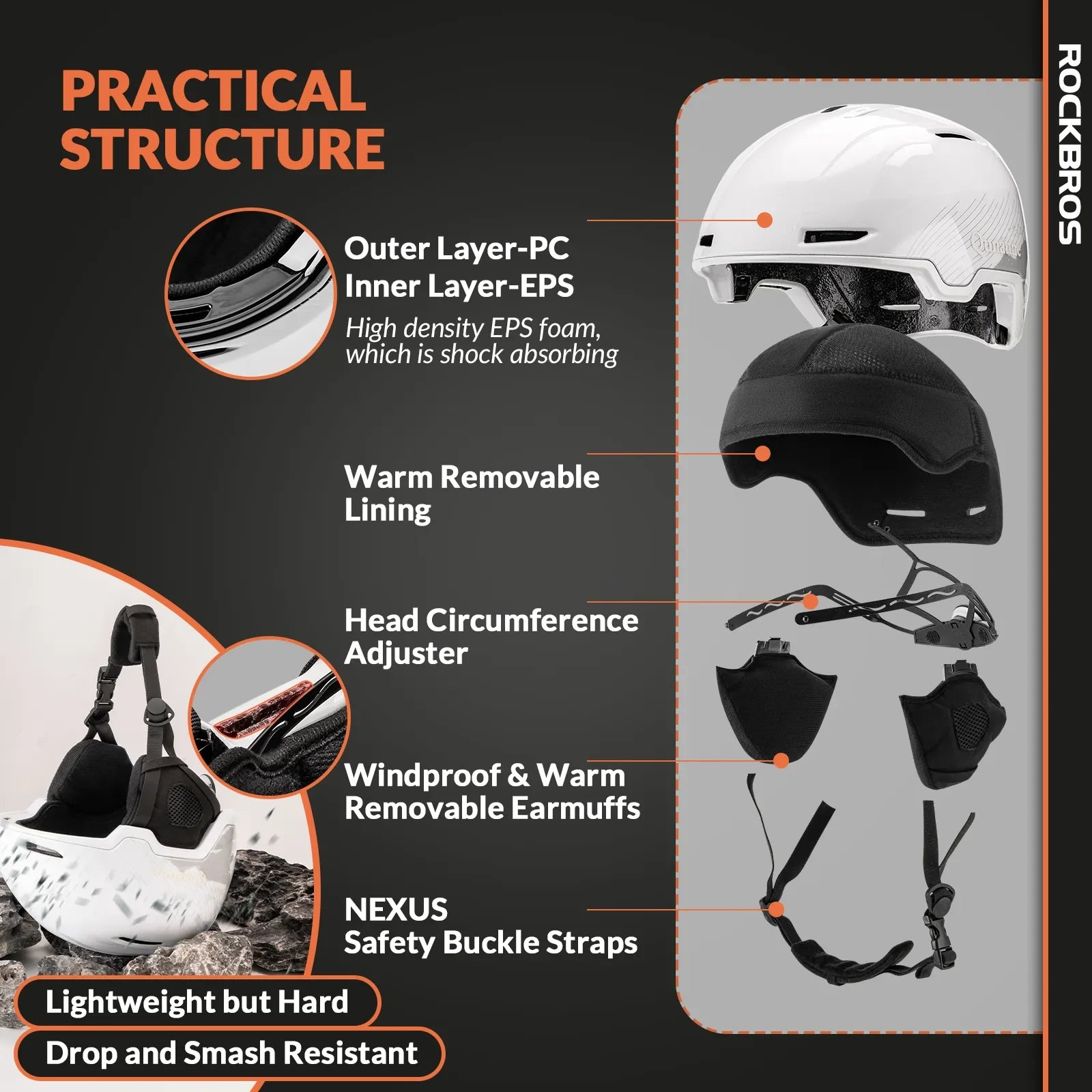 Qunature Global ski helmet with adjustable ventilation and detachable liner for winter sports, shown in black with secure straps