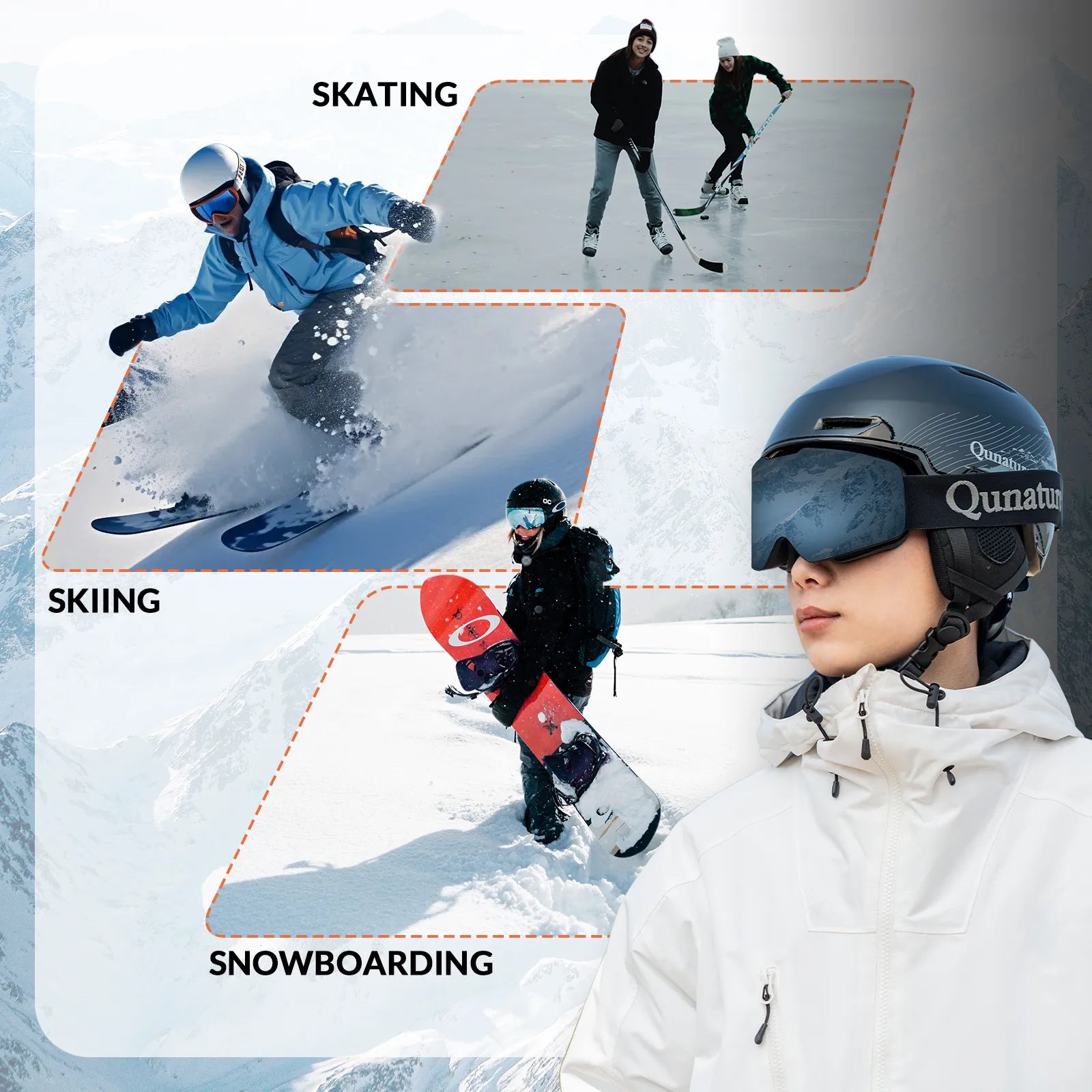 Qunature Global ski helmet with adjustable ventilation and detachable liner, designed for winter sports safety and comfort.