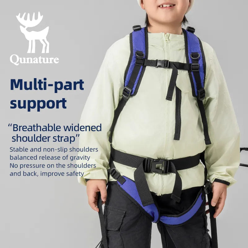 Adjustable Qunature Global ski training strap for children, featuring a harness and secure fit for skiing and snowboarding.