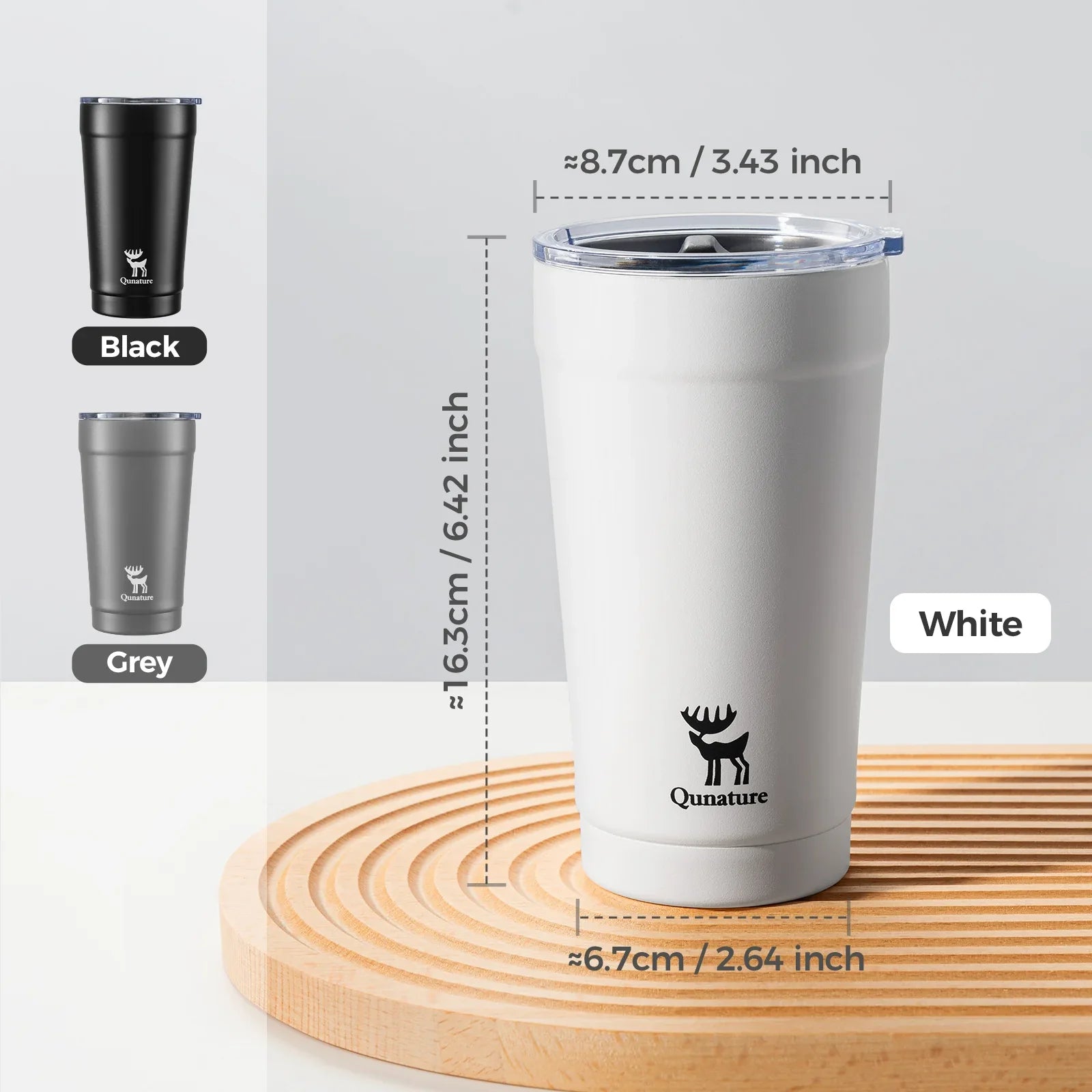 Qunature Global stainless steel coffee cup with eco-friendly design, 6-hour thermal retention for hot and cold beverages.