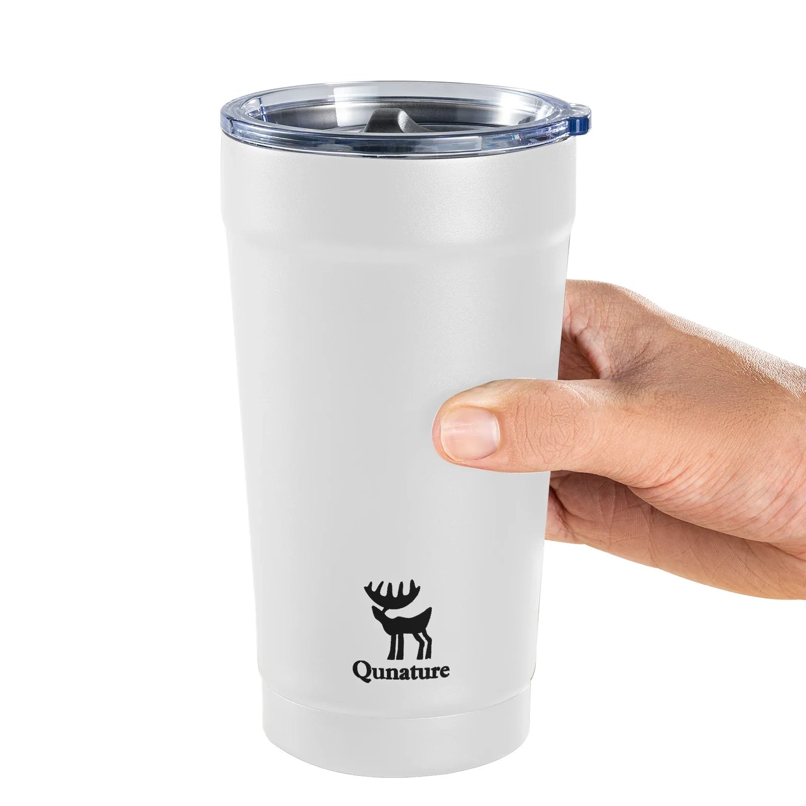Qunature Global stainless steel coffee cup with eco-friendly design, 6-hour thermal performance for hot and cold beverages.