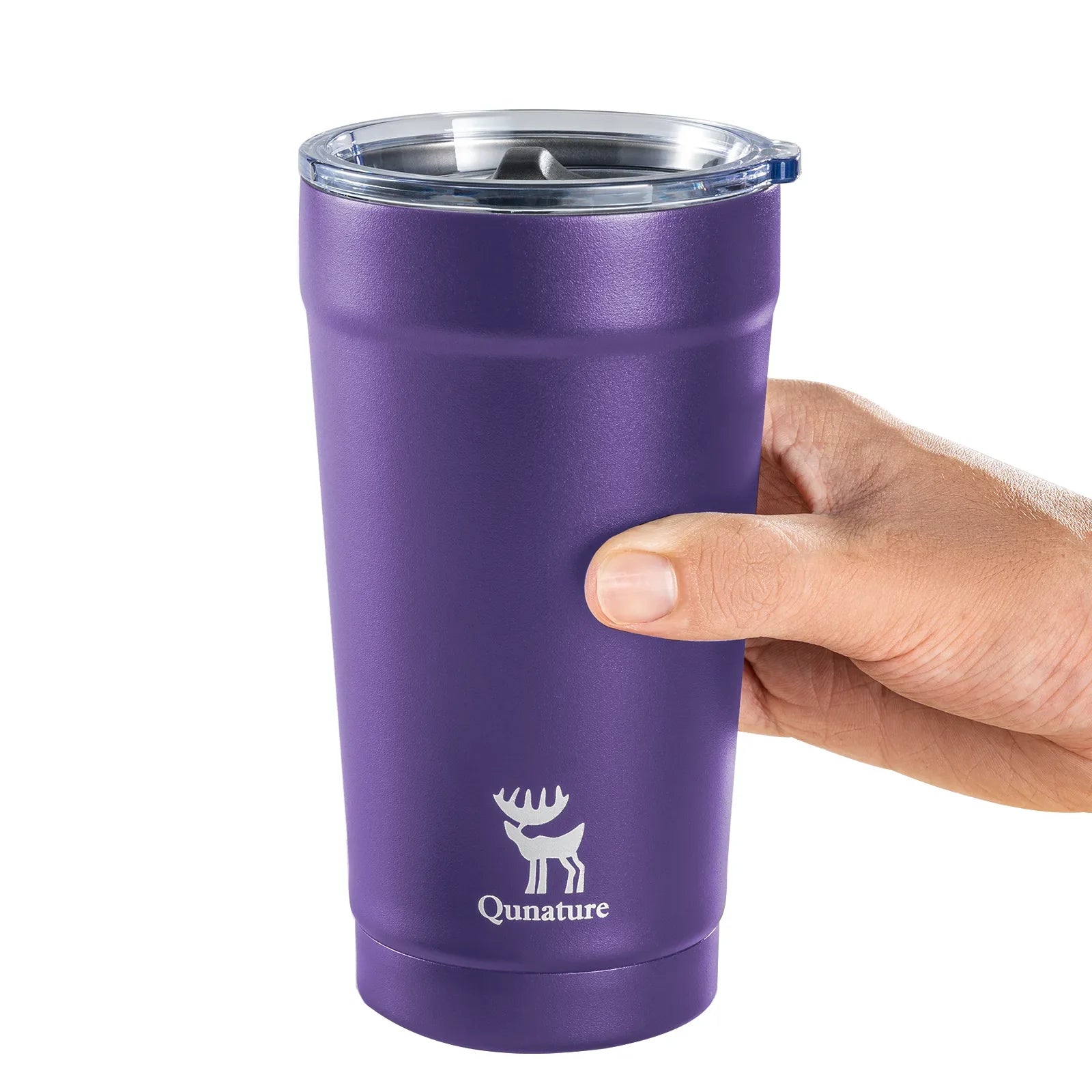 Qunature Global stainless steel coffee cup with eco-friendly design, 6-hour thermal insulation for hot and cold beverages.