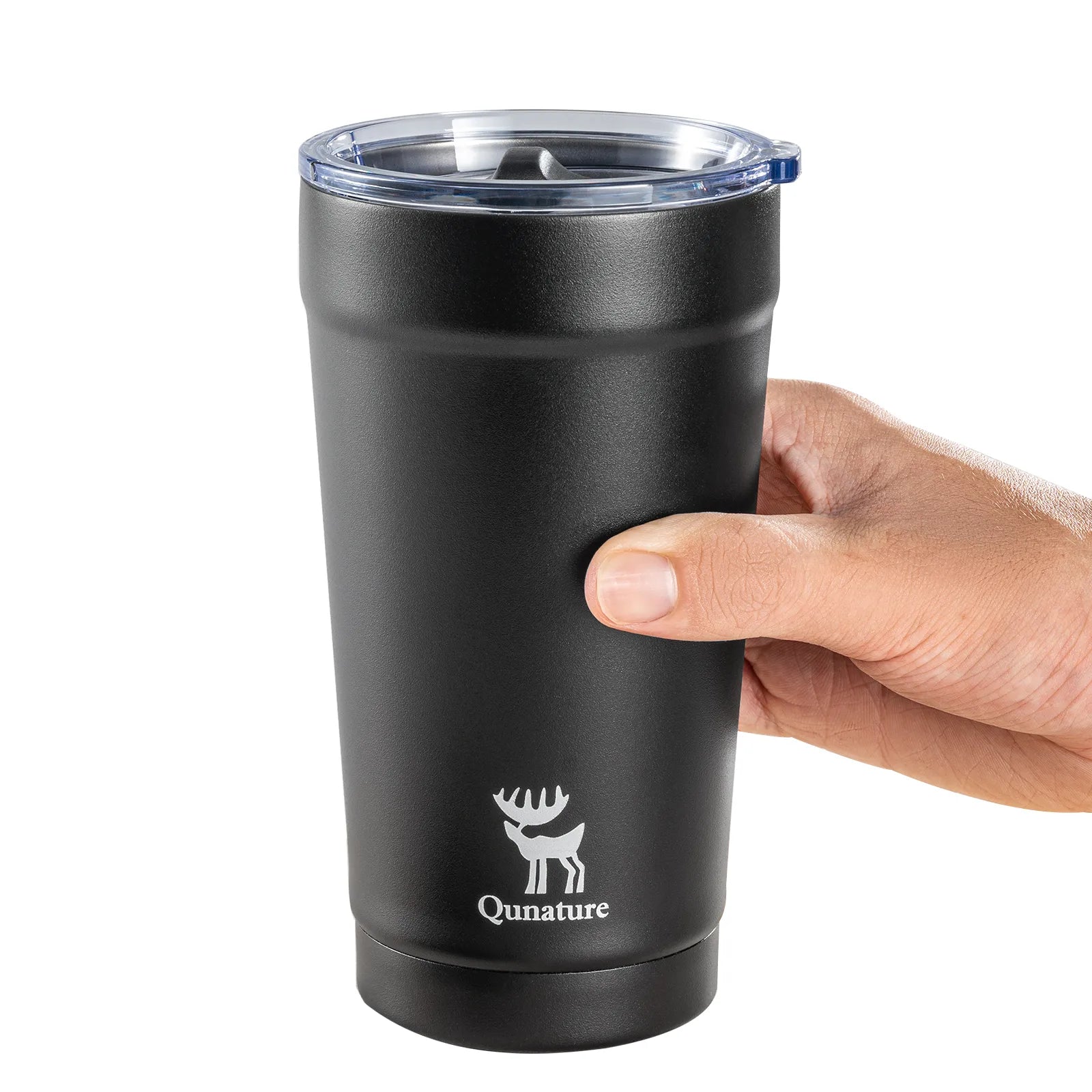 Qunature Global stainless steel coffee cup with eco-friendly design, 6-hour thermal insulation for hot and cold beverages.