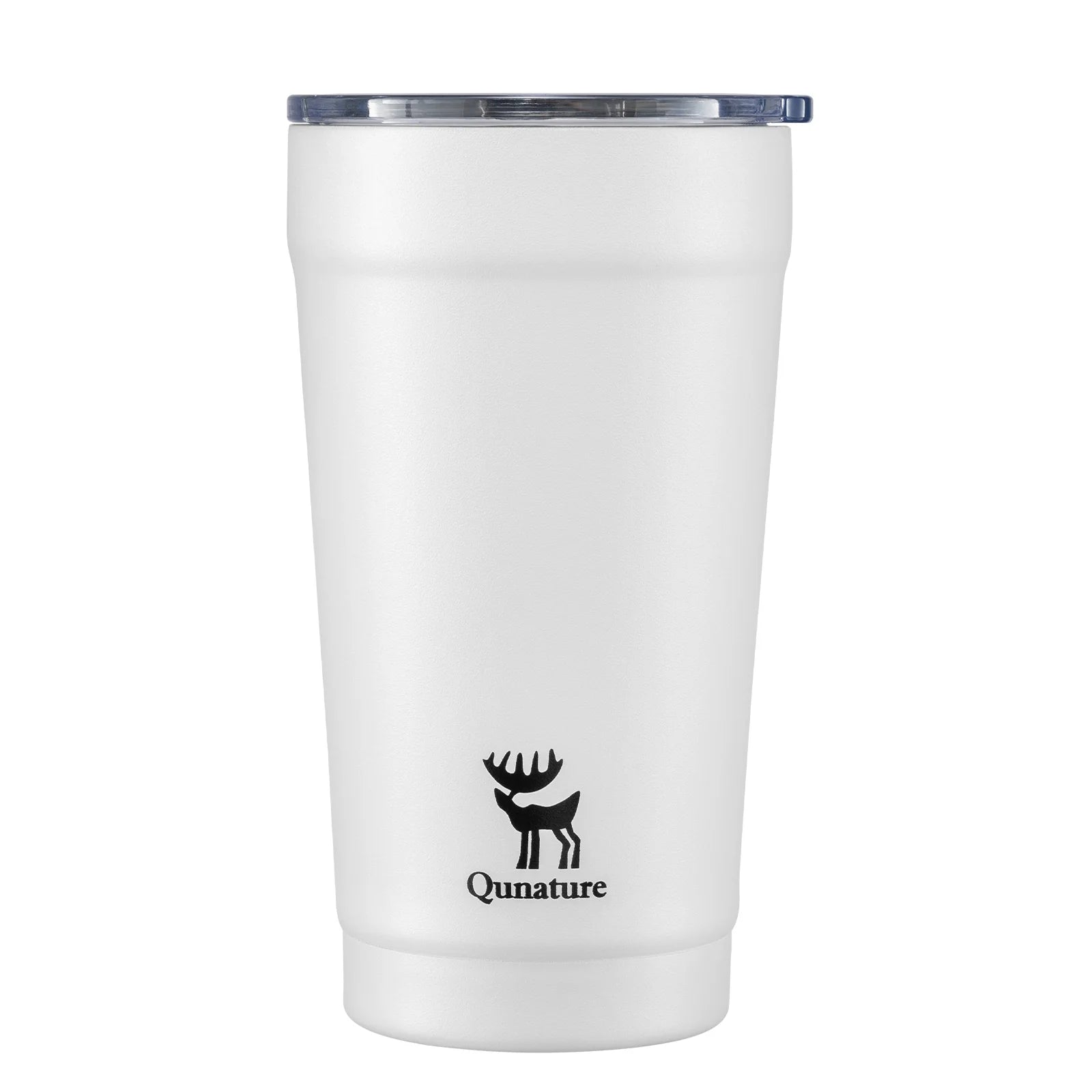 Stainless steel coffee cup by Qunature Global with eco-friendly design, featuring a sleek body and thermal insulation for hot and cold drinks.