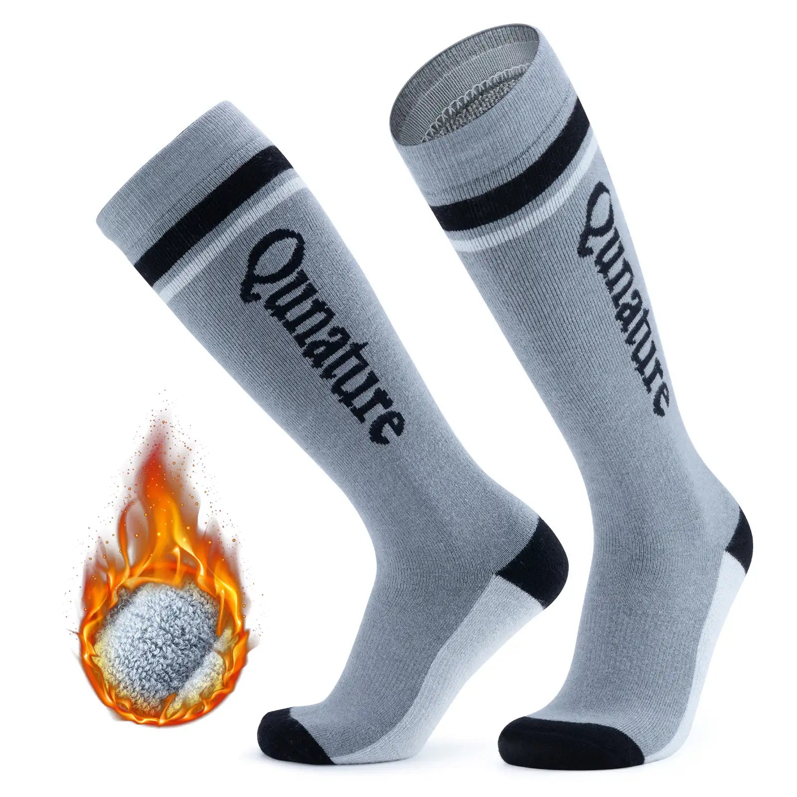 Qunature Global thermal wool blend ski socks, knee-high winter socks designed for cold weather and outdoor skiing.