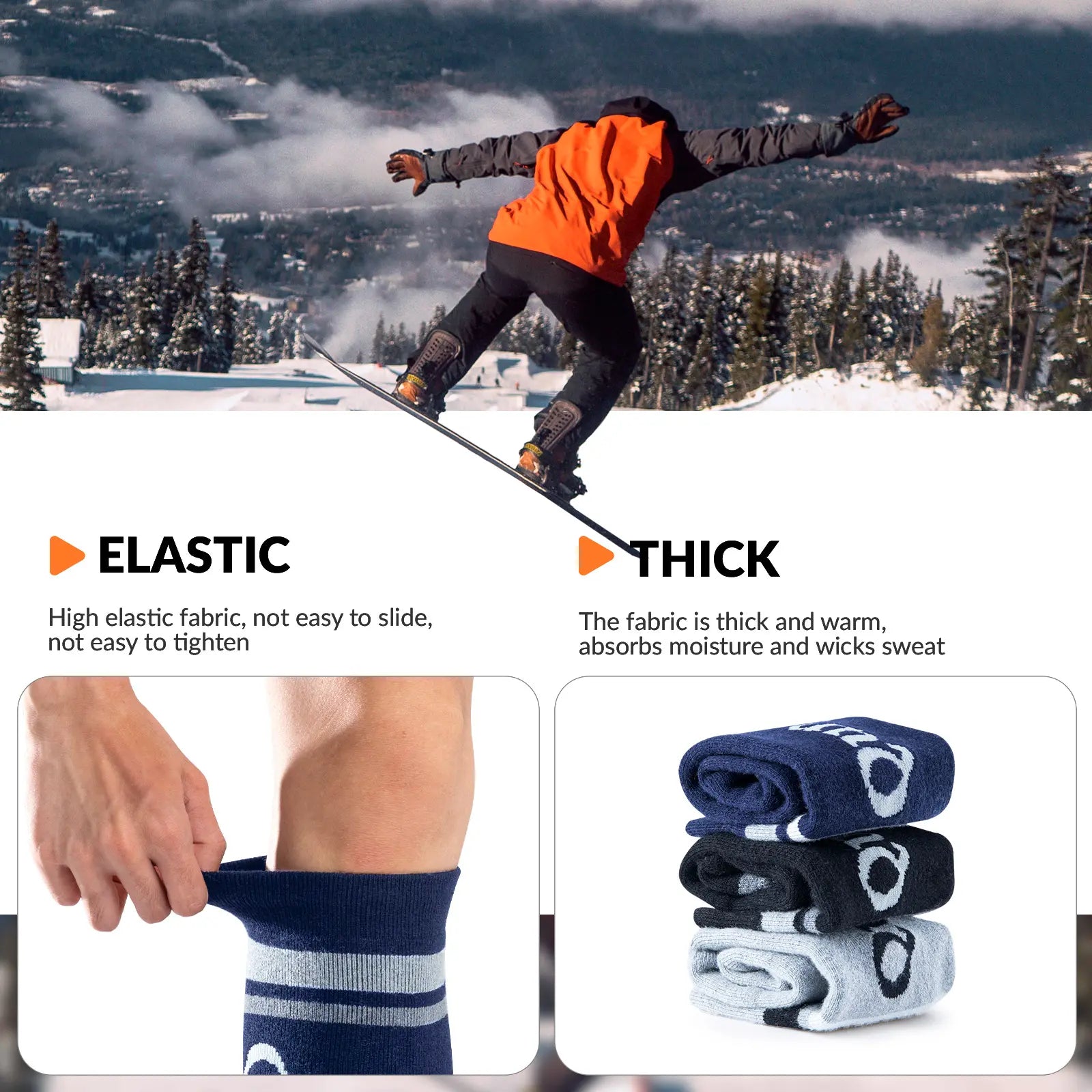 Qunature Global thermal wool blend ski socks, knee-high winter socks for cold weather, featuring warm, durable material and snug fit.