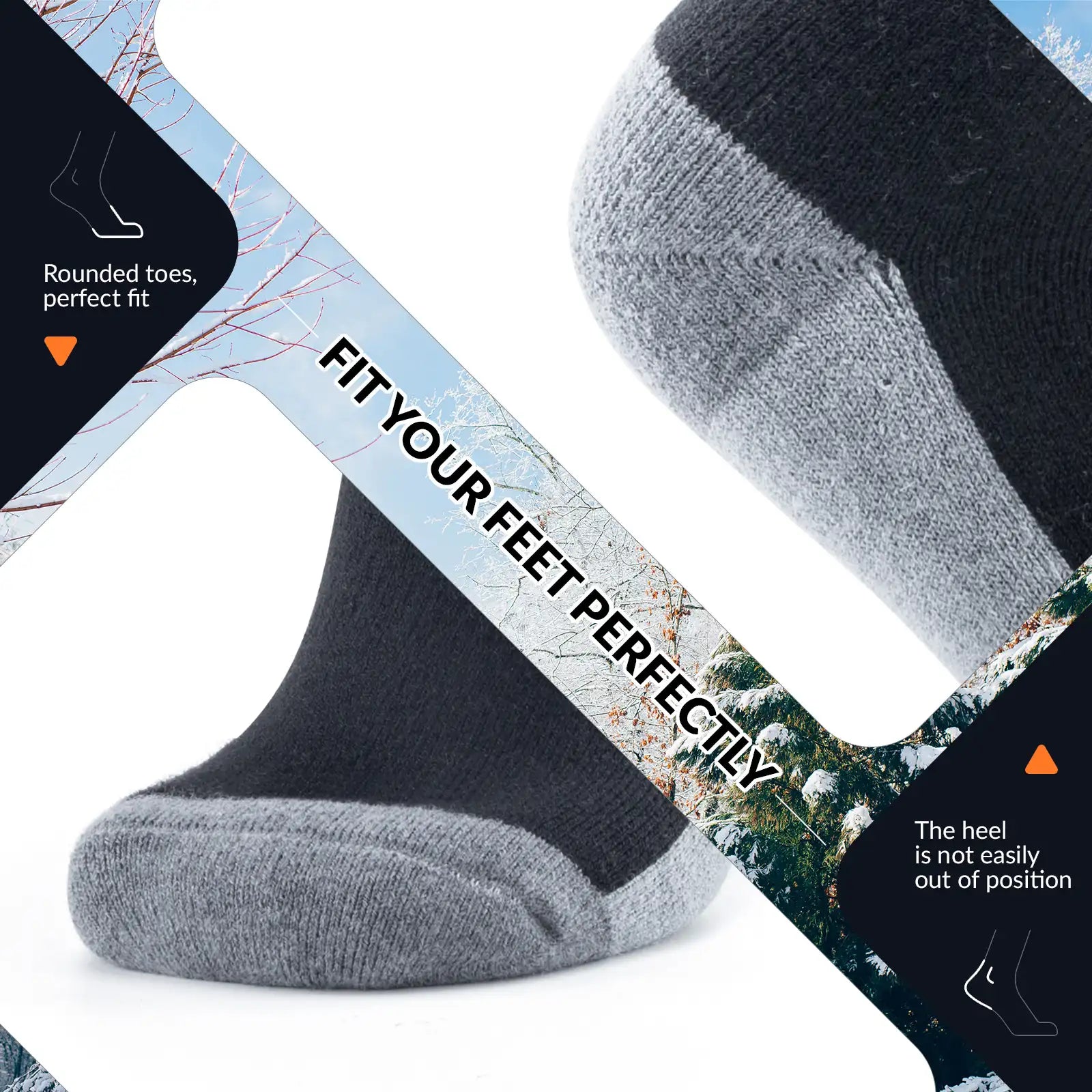 Thermal wool blend ski socks by Qunature Global, knee-high warm winter socks designed for cold weather skiing and outdoor activities.