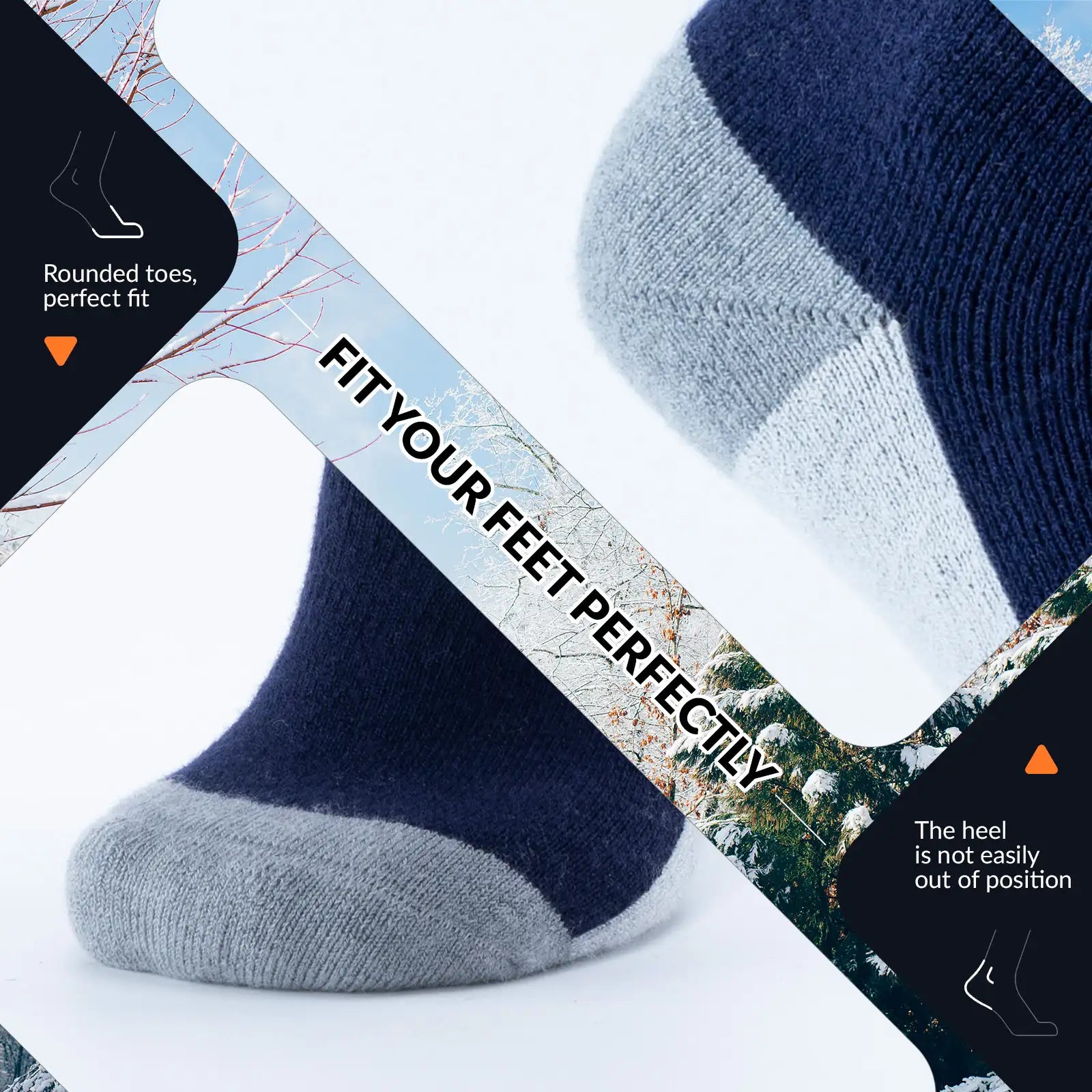 Qunature Global thermal wool blend ski socks, knee-high winter socks designed for cold weather warmth and comfort.