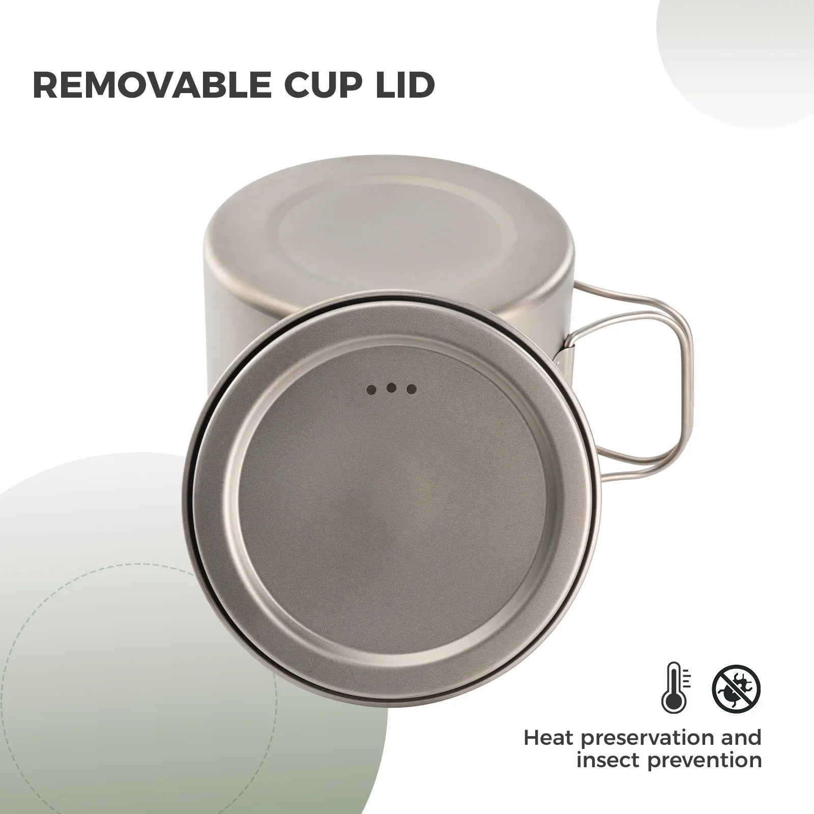 Titanium hanging cup with short handle, 1100ml capacity, from Qunature Global, featuring a lightweight, durable design for outdoor use.