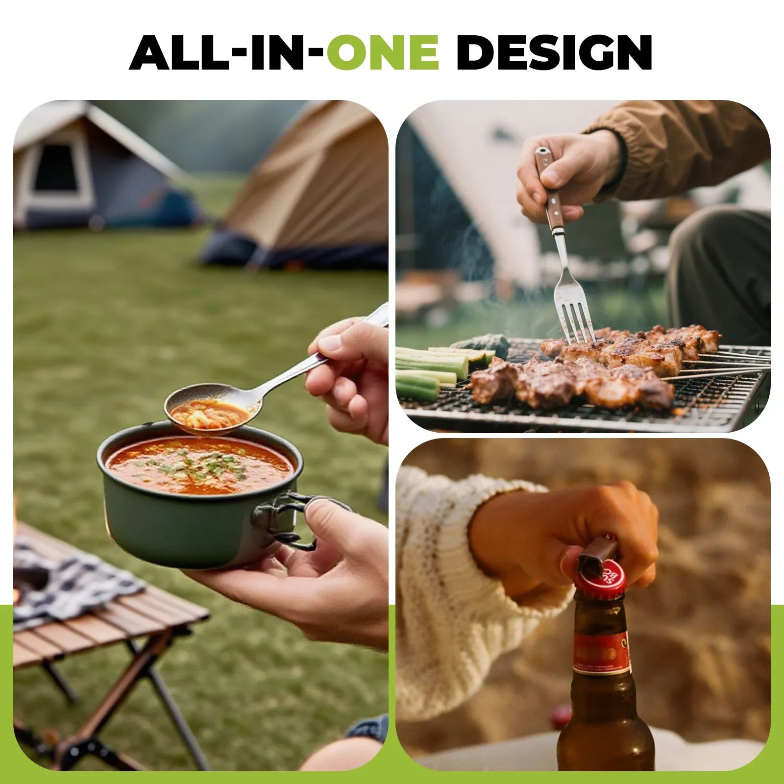 Lightweight titanium 4-piece tableware set by Qunature Global, featuring a portable design for outdoor dining.