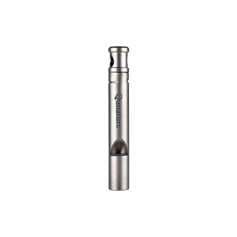 Qunature Global titanium survival whistle with 120dB loud sound, durable metal construction, and portable design for outdoor emergencies.