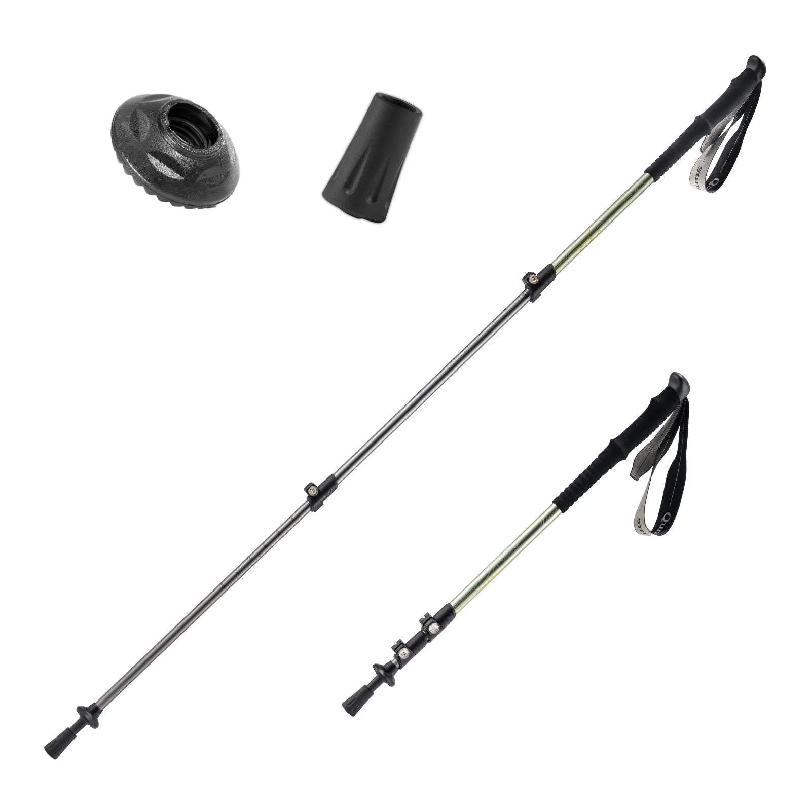 Qunature Global ultra-light 3-section trekking pole with adjustable height and ergonomic grip in natural outdoor setting.