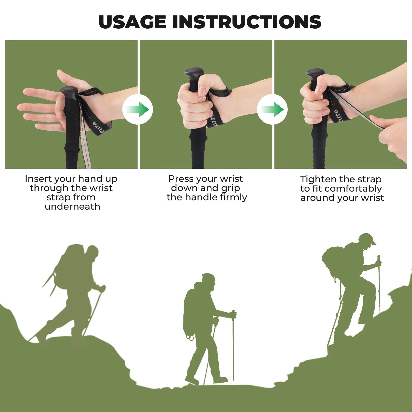 Qunature Global ultra-light 3-section trekking pole with ergonomic grip and adjustable height for hiking and outdoor adventures.