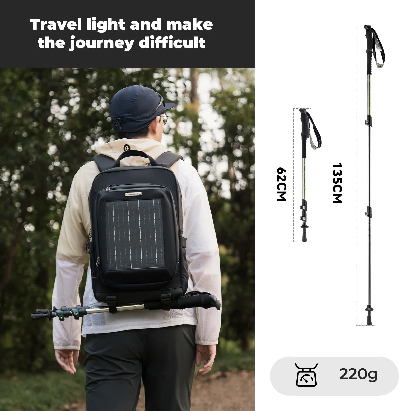 Qunature Global ultra-light 3-section trekking pole with ergonomic handle and adjustable length for outdoor adventures.
