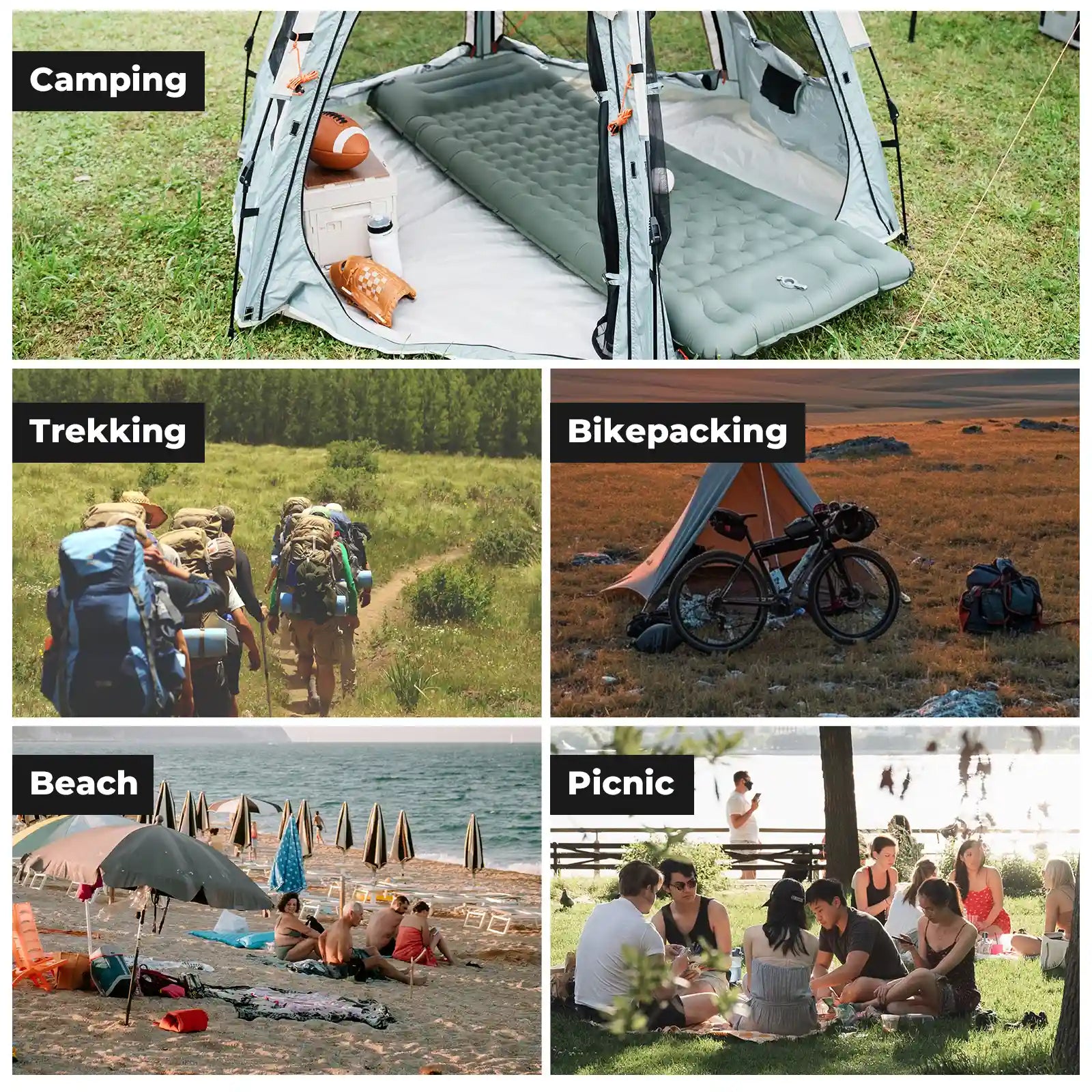 Qunature Global ultra-light inflatable sleeping pad with built-in pillow, ideal for outdoor camping and backpacking comfort
