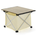 Qunature Global lightweight foldable aluminum camping table with storage bag, portable and easy to carry for outdoor use.