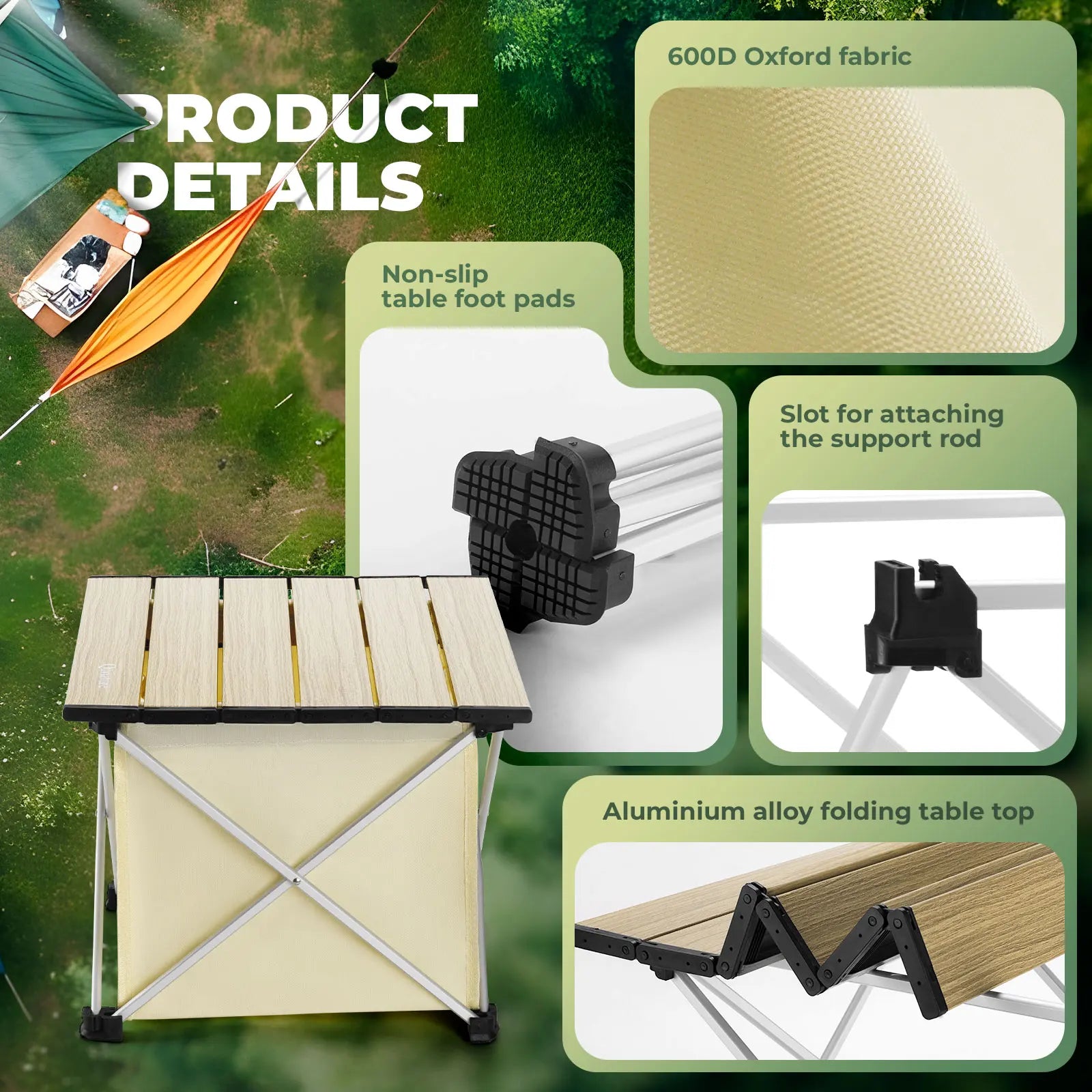 Qunature Global lightweight foldable aluminum camping table with storage bag, compact and portable for outdoor use