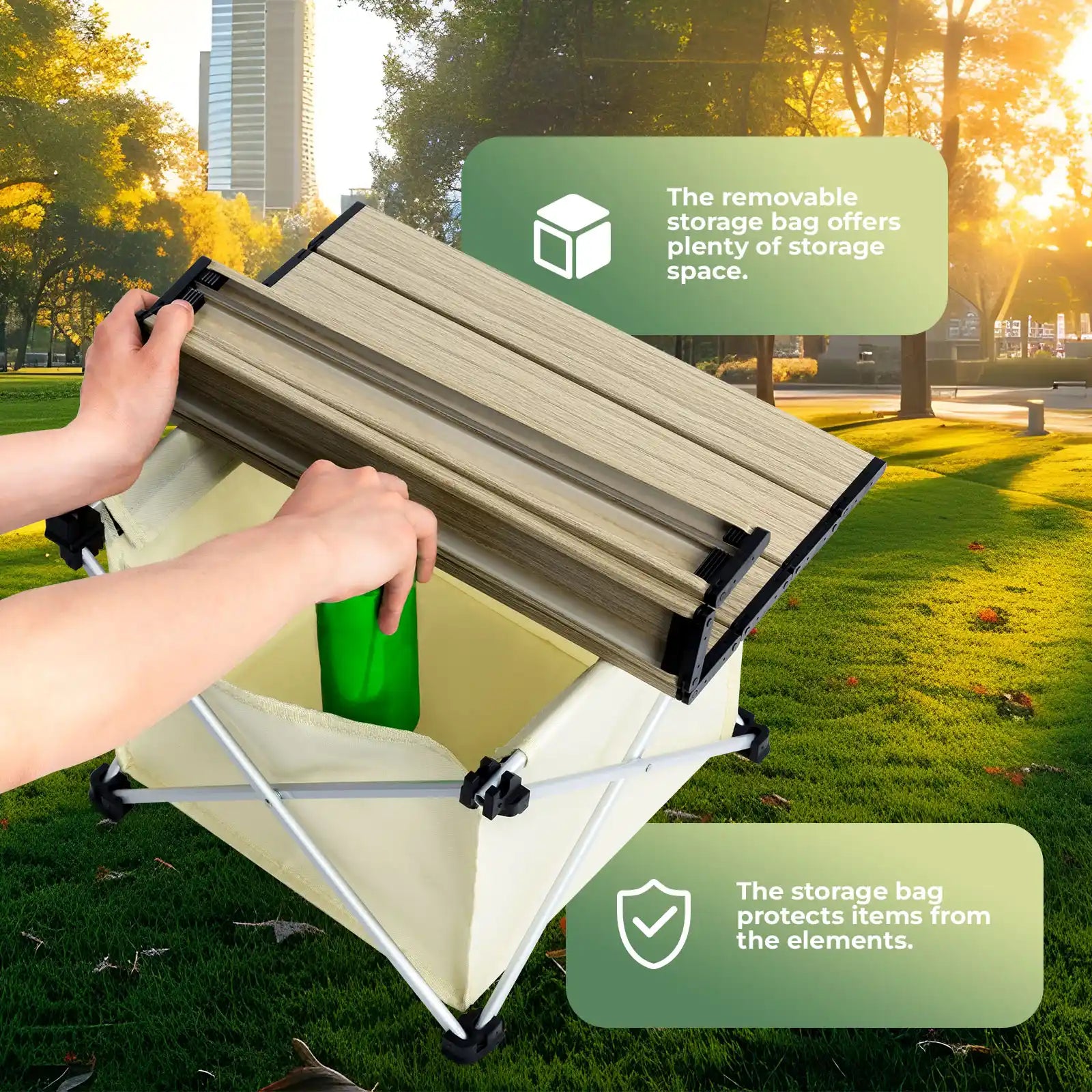 Qunature Global lightweight foldable aluminum camping table with storage bag, compact and portable for outdoor use