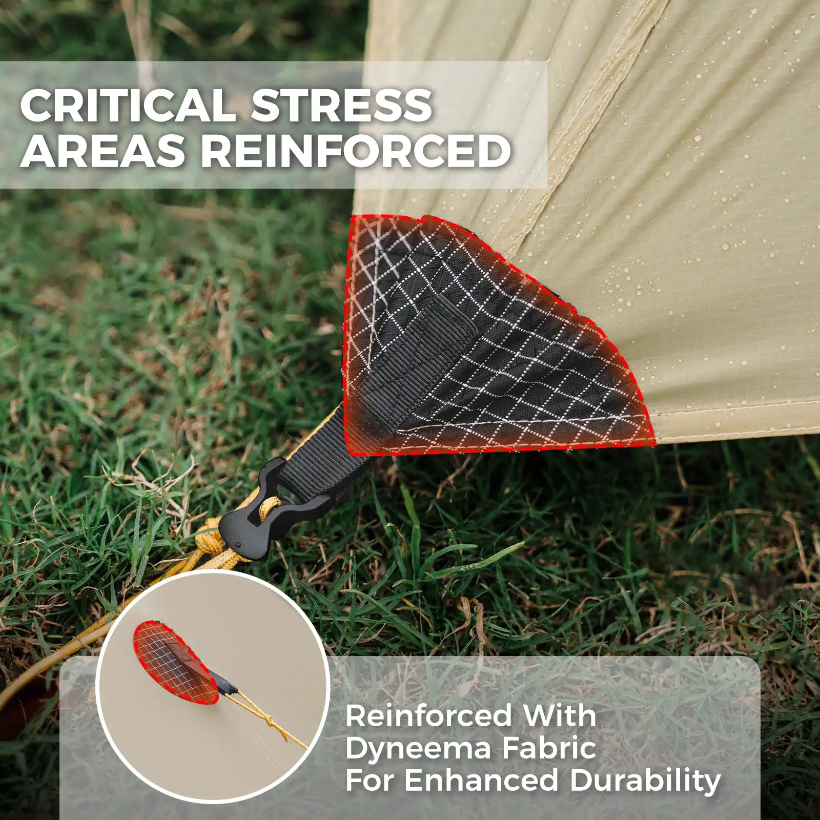 Qunature Global ultralight rodless rainproof tent set up outdoors, showing its easy installation and waterproof design for camping.
