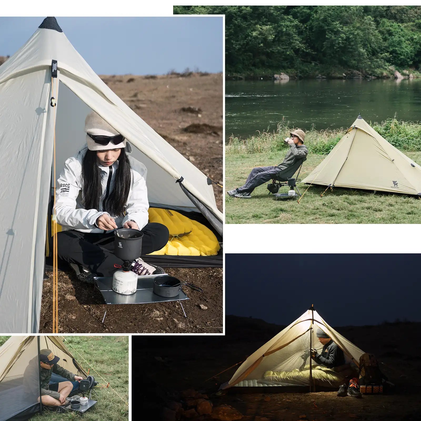 Qunature Global ultralight tent with rodless design, rainproof and easy to set up for outdoor camping adventures.