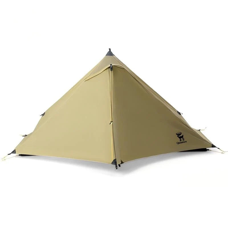 Qunature Global ultralight tent with rodless, rainproof design, easy setup for outdoor camping, shown in a natural outdoor setting.