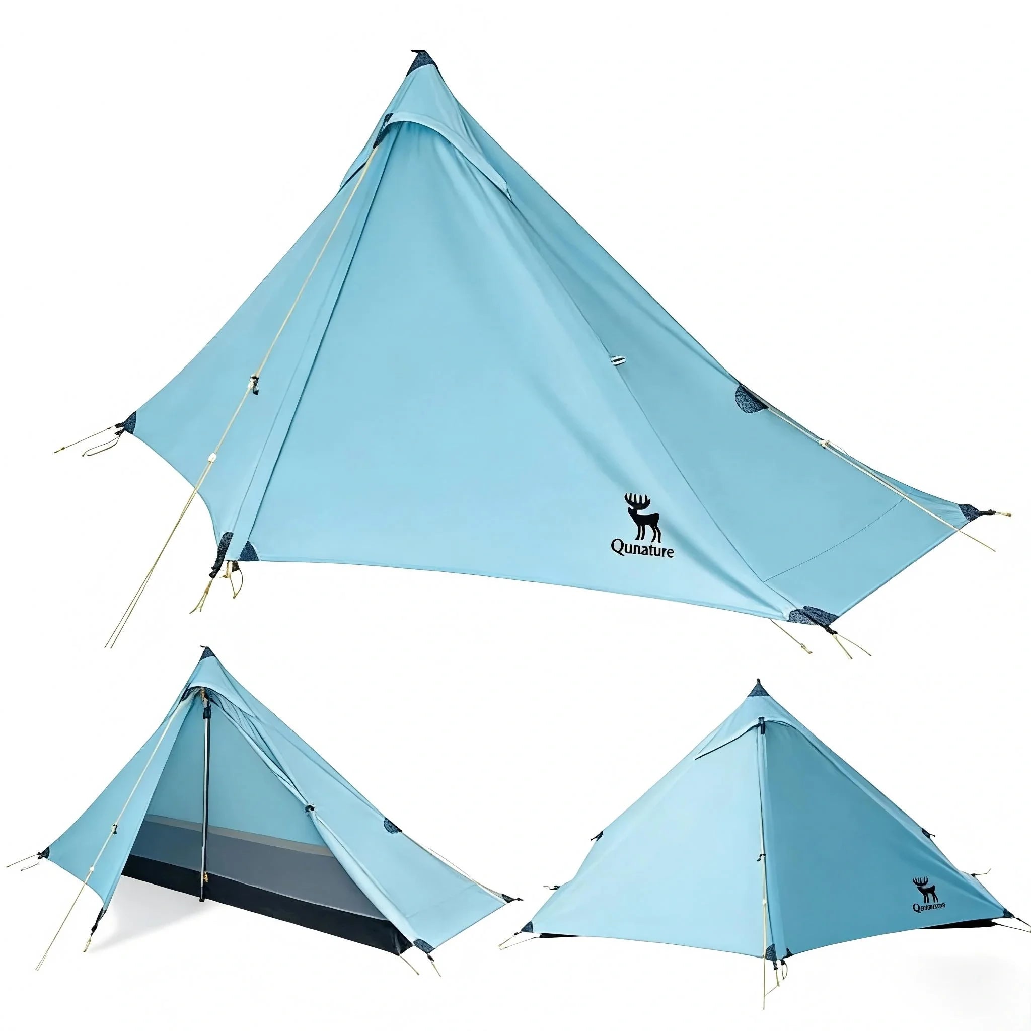 Qunature Global ultralight tent with rodless rainproof design, easy setup for outdoor camping in wet weather conditions.