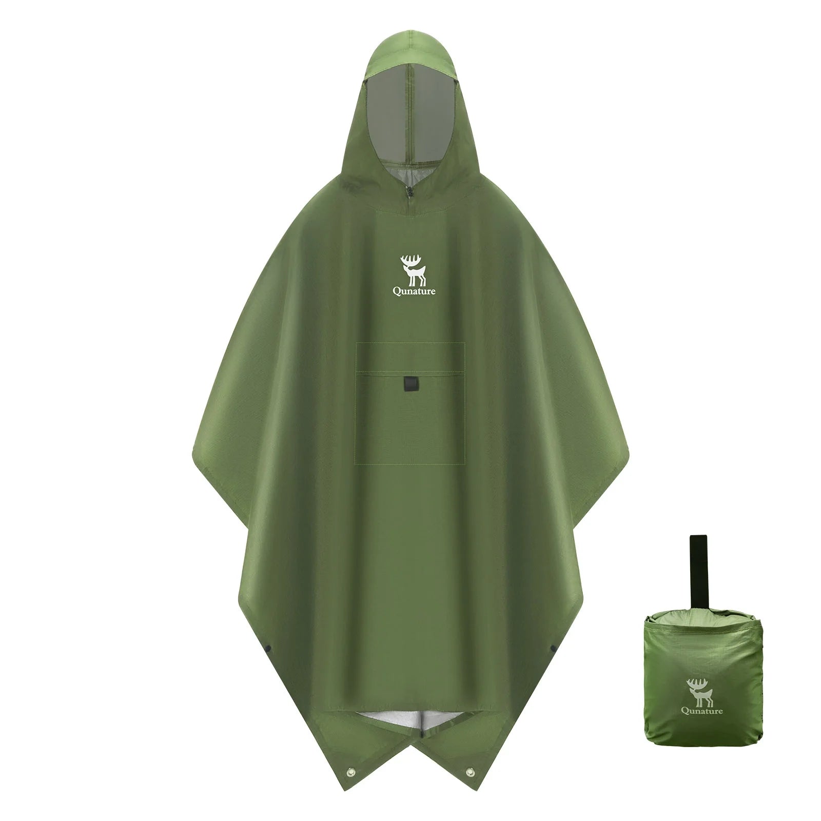 Unisex waterproof raincoat with front pocket, ideal for hiking and outdoor activities, by Qunature Global.