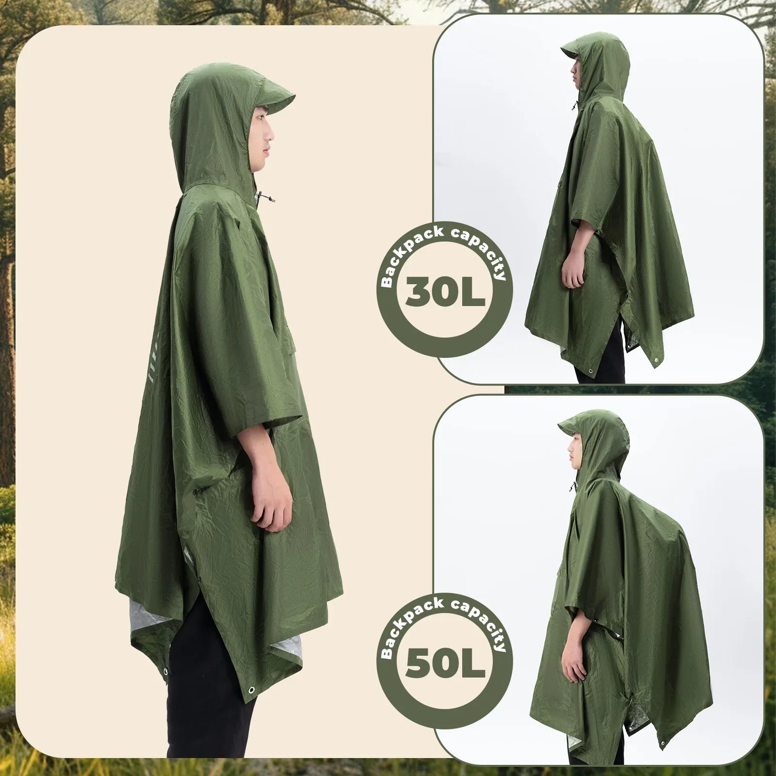 Unisex waterproof raincoat by Qunature Global with a front pocket, suitable for hiking and outdoor activities.
