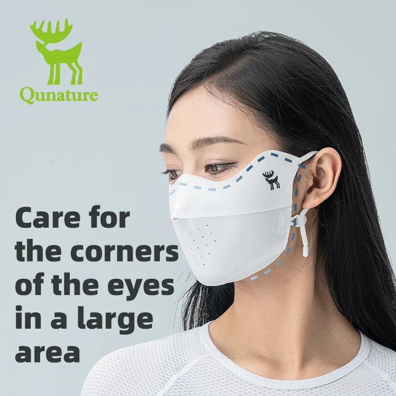 Qunature Global UV protection cool face mask with breathable fabric, eye coverage, adjustable fit, reusable for outdoor safety.